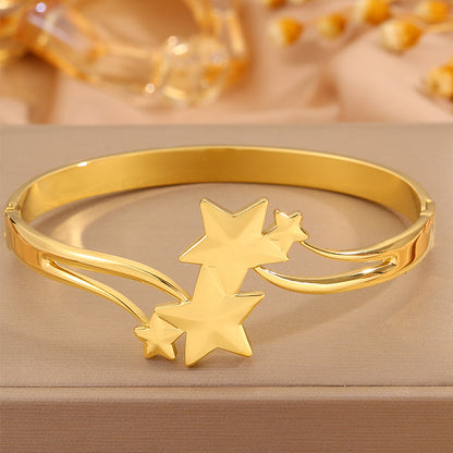 For Wedding Season Star Bangle, Unisex 304 Stainless Steel With 18K Real Gold Plated And Stone-Free Inlay