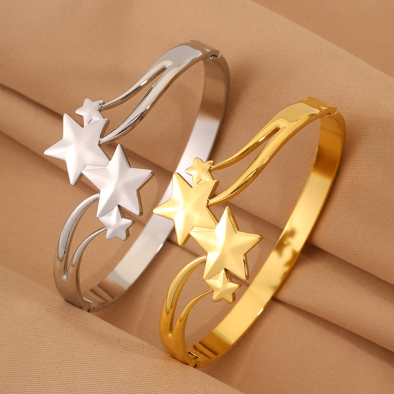 For Wedding Season Star Bangle, Unisex 304 Stainless Steel With 18K Real Gold Plated And Stone-Free Inlay