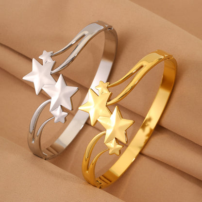 For Wedding Season Star Bangle, Unisex 304 Stainless Steel With 18K Real Gold Plated And Stone-Free Inlay