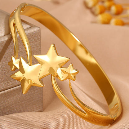 For Wedding Season Star Bangle, Unisex 304 Stainless Steel With 18K Real Gold Plated And Stone-Free Inlay