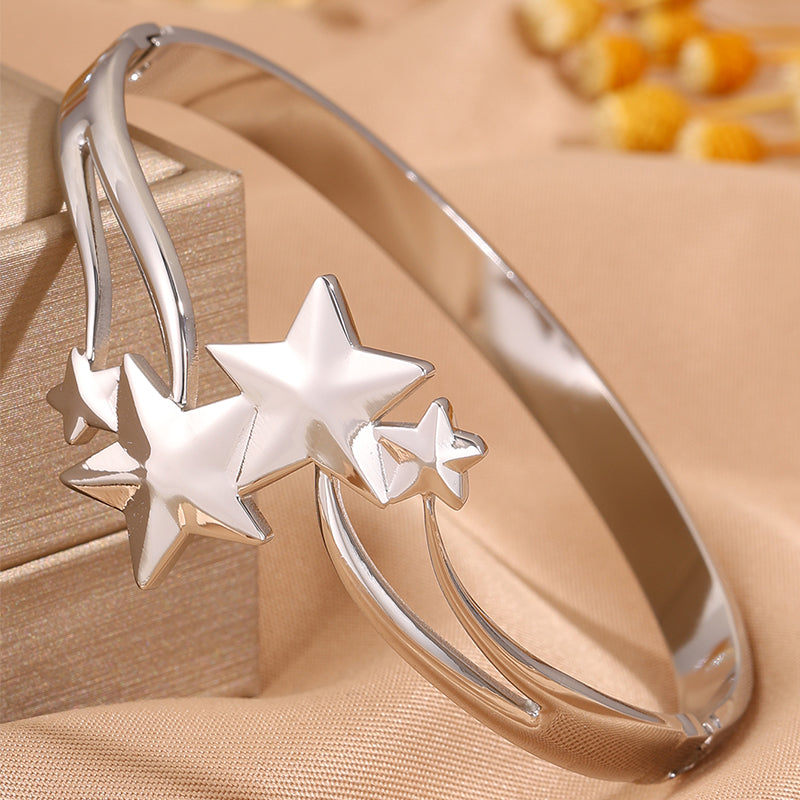For Wedding Season Star Bangle, Unisex 304 Stainless Steel With 18K Real Gold Plated And Stone-Free Inlay