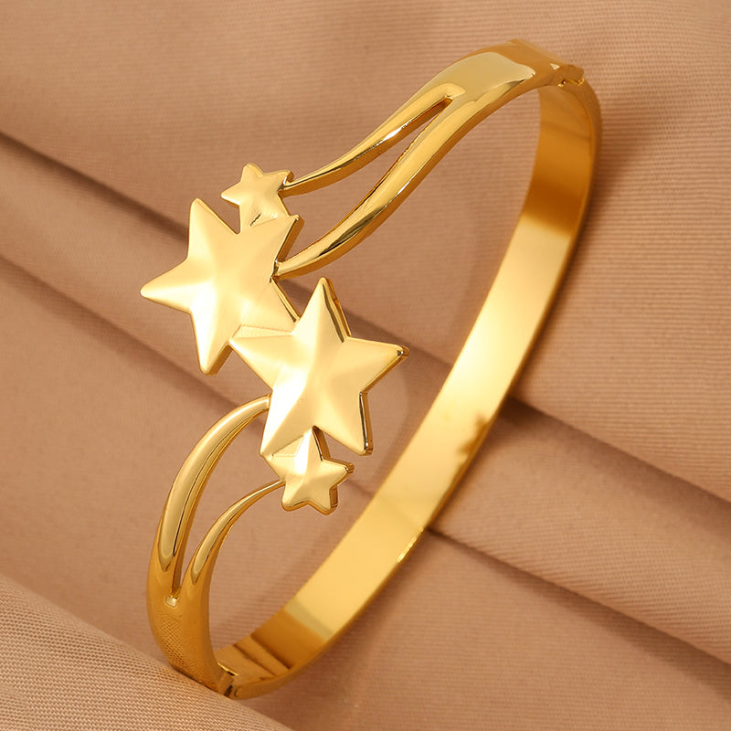 For Wedding Season Star Bangle, Unisex 304 Stainless Steel With 18K Real Gold Plated And Stone-Free Inlay
