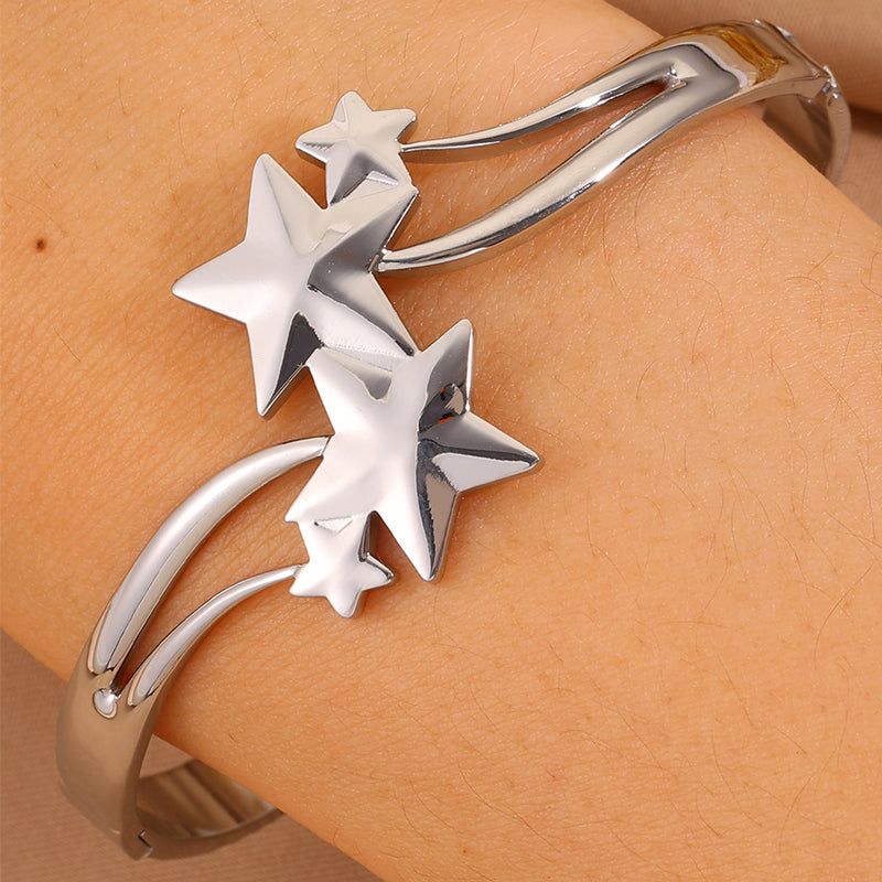 For Wedding Season Star Bangle, Unisex 304 Stainless Steel With 18K Real Gold Plated And Stone-Free Inlay