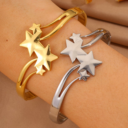 For Wedding Season Star Bangle, Unisex 304 Stainless Steel With 18K Real Gold Plated And Stone-Free Inlay