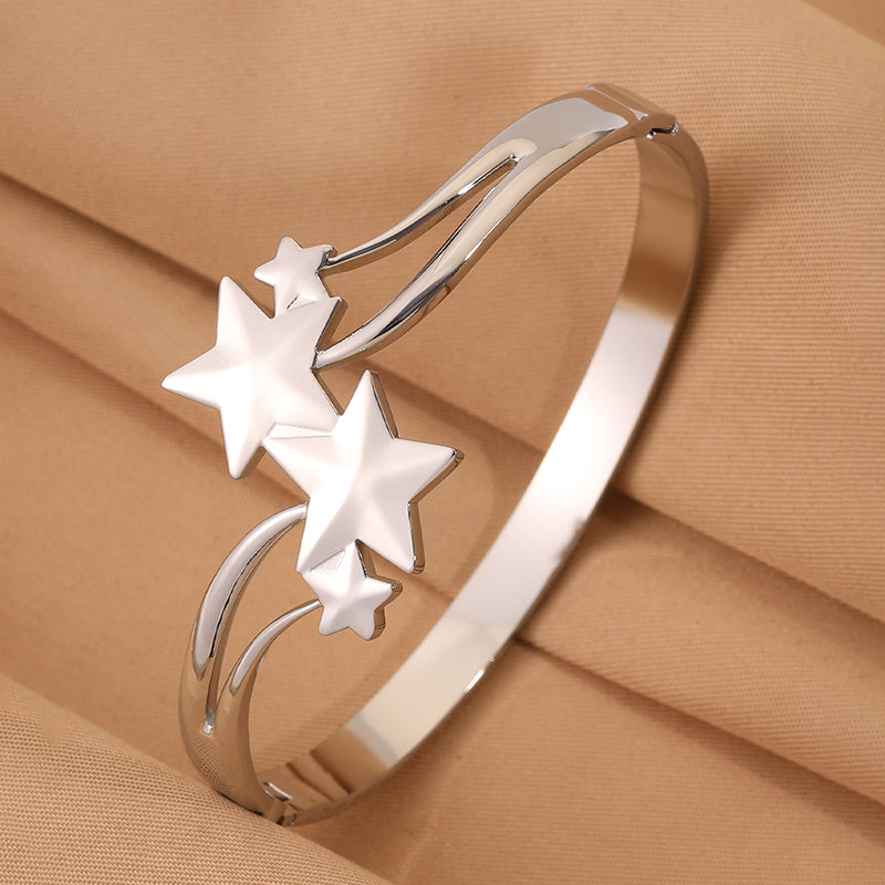 For Wedding Season Star Bangle, Unisex 304 Stainless Steel With 18K Real Gold Plated And Stone-Free Inlay