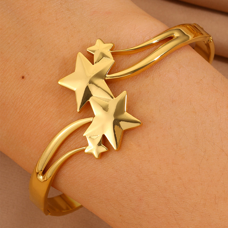 For Wedding Season Star Bangle, Unisex 304 Stainless Steel With 18K Real Gold Plated And Stone-Free Inlay