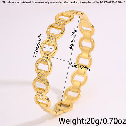 Bohemian Solid Color Bangle For Super Bowl Featuring 304 Stainless Steel With 18K Real Gold Plated And Rhinestones