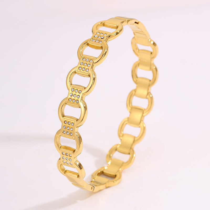 Bohemian Solid Color Bangle For Super Bowl Featuring 304 Stainless Steel With 18K Real Gold Plated And Rhinestones