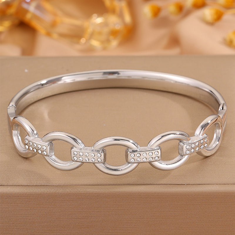 Bohemian Solid Color Bangle For Super Bowl Featuring 304 Stainless Steel With 18K Real Gold Plated And Rhinestones Inlay