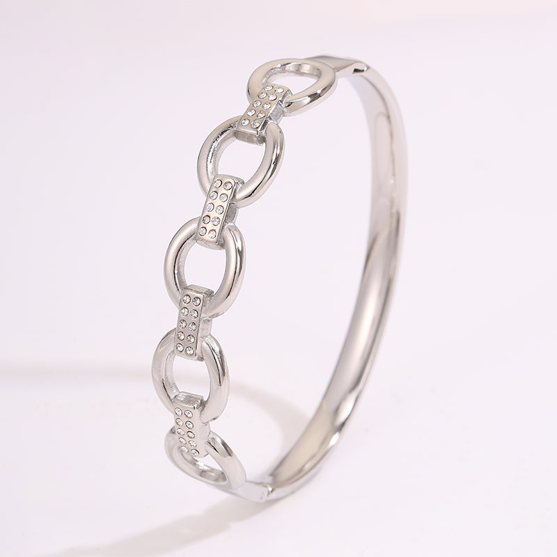 Bohemian Solid Color Bangle For Super Bowl Featuring 304 Stainless Steel With 18K Real Gold Plated And Rhinestones Inlay