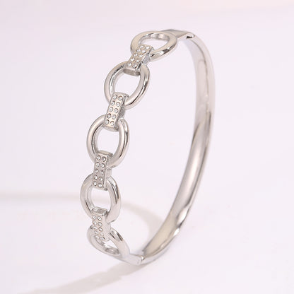 Bohemian Solid Color Bangle For Super Bowl Featuring 304 Stainless Steel With 18K Real Gold Plated And Rhinestones Inlay