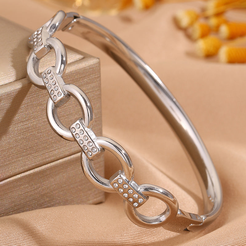 Bohemian Solid Color Bangle For Super Bowl Featuring 304 Stainless Steel With 18K Real Gold Plated And Rhinestones Inlay