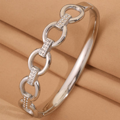 Bohemian Solid Color Bangle For Super Bowl Featuring 304 Stainless Steel With 18K Real Gold Plated And Rhinestones Inlay