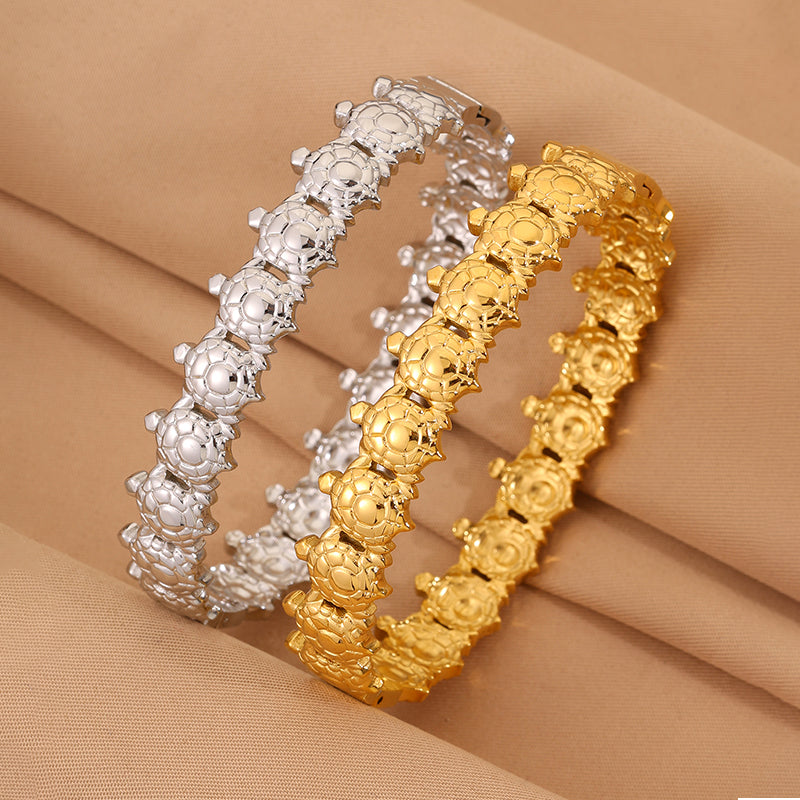 Tortoise Super Bowl Bangle For Unisex Featuring 304 Stainless Steel With 18K Real Gold Plated And Stone-Free Inlay