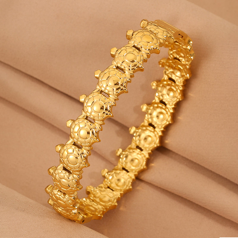 Tortoise Super Bowl Bangle For Unisex Featuring 304 Stainless Steel With 18K Real Gold Plated And Stone-Free Inlay