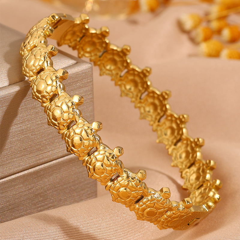 Tortoise Super Bowl Bangle For Unisex Featuring 304 Stainless Steel With 18K Real Gold Plated And Stone-Free Inlay