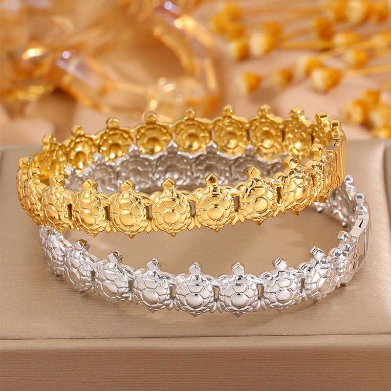 Tortoise Super Bowl Bangle For Unisex Featuring 304 Stainless Steel With 18K Real Gold Plated And Stone-Free Inlay