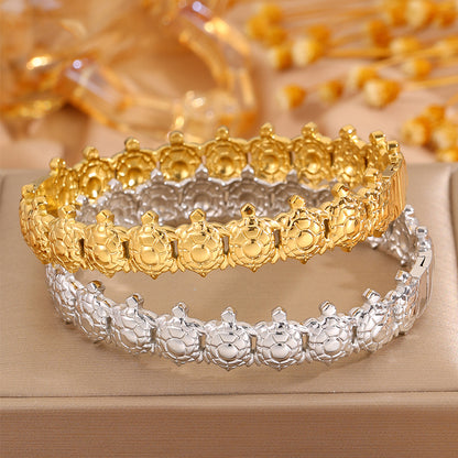 Tortoise Super Bowl Bangle For Unisex Featuring 304 Stainless Steel With 18K Real Gold Plated And Stone-Free Inlay