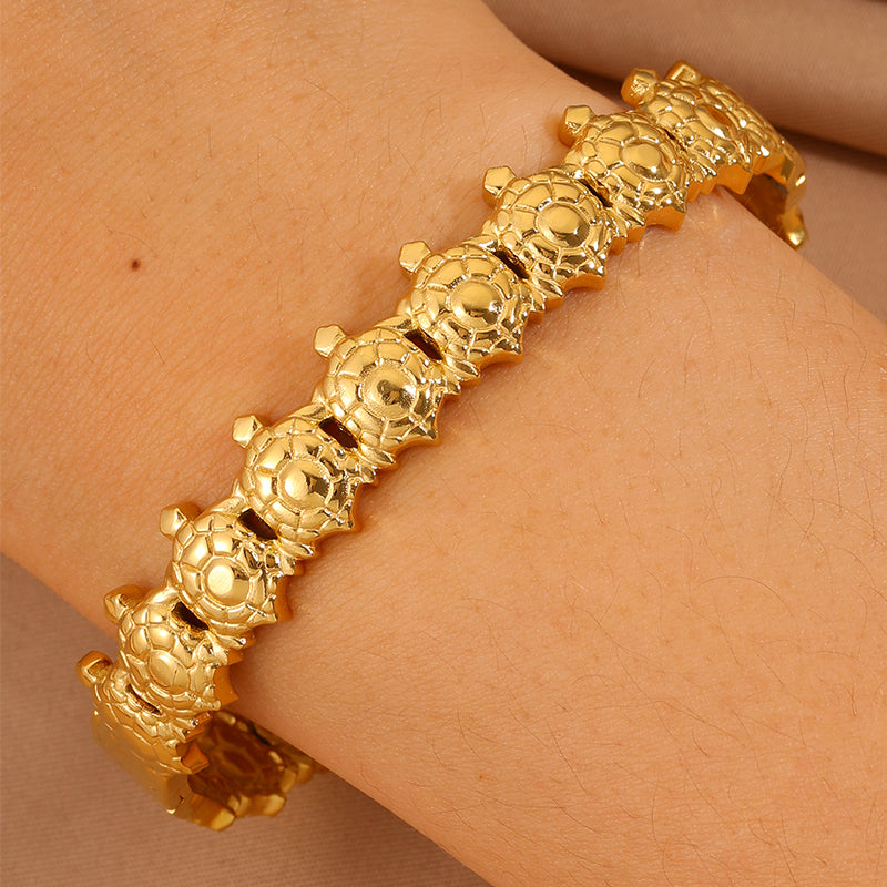 Tortoise Super Bowl Bangle For Unisex Featuring 304 Stainless Steel With 18K Real Gold Plated And Stone-Free Inlay