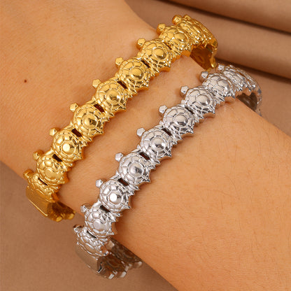 Tortoise Super Bowl Bangle For Unisex Featuring 304 Stainless Steel With 18K Real Gold Plated And Stone-Free Inlay