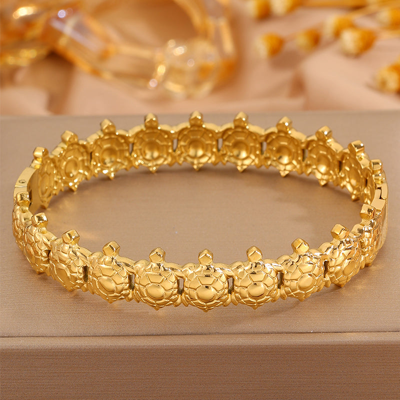 Tortoise Super Bowl Bangle For Unisex Featuring 304 Stainless Steel With 18K Real Gold Plated And Stone-Free Inlay