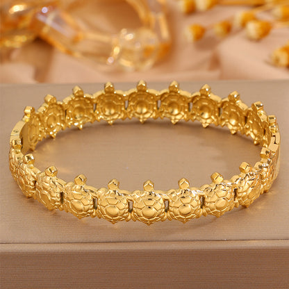 Tortoise Super Bowl Bangle For Unisex Featuring 304 Stainless Steel With 18K Real Gold Plated And Stone-Free Inlay