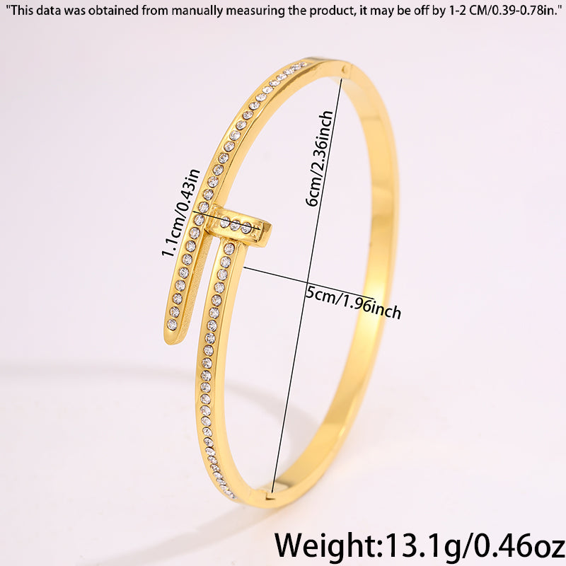 Solid Color Unisex Bangle For New Year Featuring 304 Stainless Steel With 18K Real Gold Plated And Rhinestones Inlay