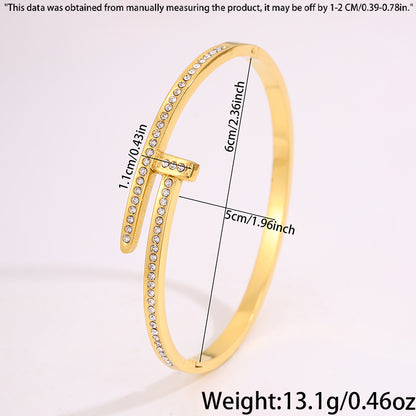 Solid Color Unisex Bangle For New Year Featuring 304 Stainless Steel With 18K Real Gold Plated And Rhinestones Inlay