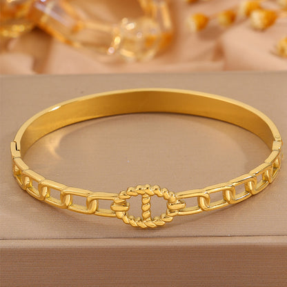 Bohemian Solid Color Bangle For New Year, Made Of 304 Stainless Steel With 18K Real Gold Plating And Stone-Free Inlay