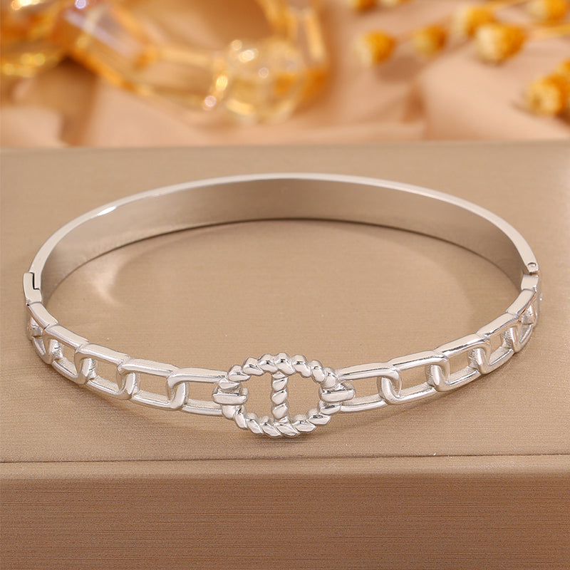 Bohemian Solid Color Bangle For New Year, Made Of 304 Stainless Steel With 18K Real Gold Plating And Stone-Free Inlay