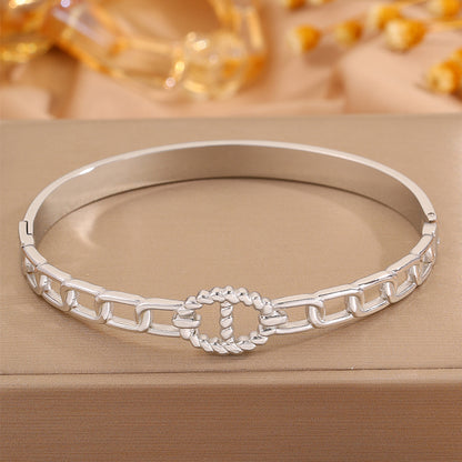 Bohemian Solid Color Bangle For New Year, Made Of 304 Stainless Steel With 18K Real Gold Plating And Stone-Free Inlay