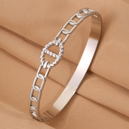 Bohemian Solid Color Bangle For New Year, Made Of 304 Stainless Steel With 18K Real Gold Plating And Stone-Free Inlay