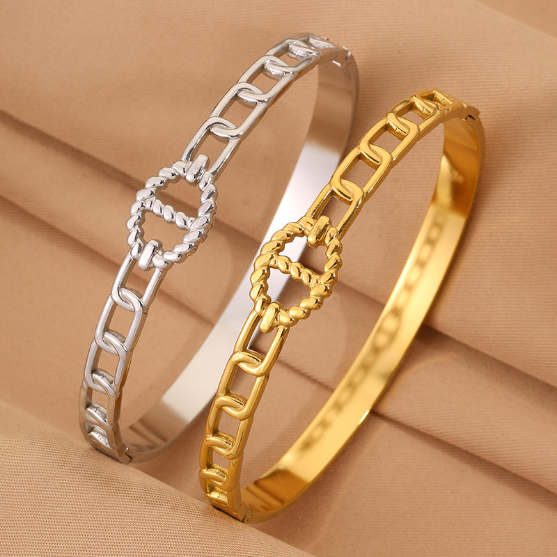 Bohemian Solid Color Bangle For New Year, Made Of 304 Stainless Steel With 18K Real Gold Plating And Stone-Free Inlay