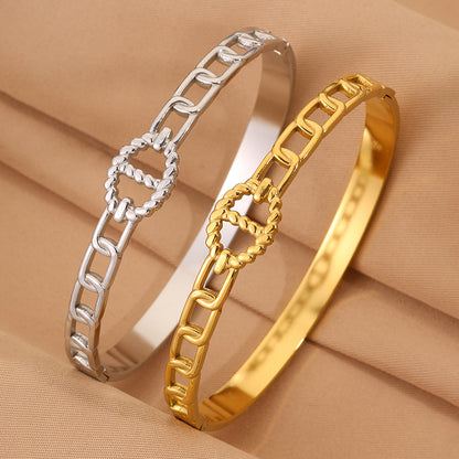 Bohemian Solid Color Bangle For New Year, Made Of 304 Stainless Steel With 18K Real Gold Plating And Stone-Free Inlay