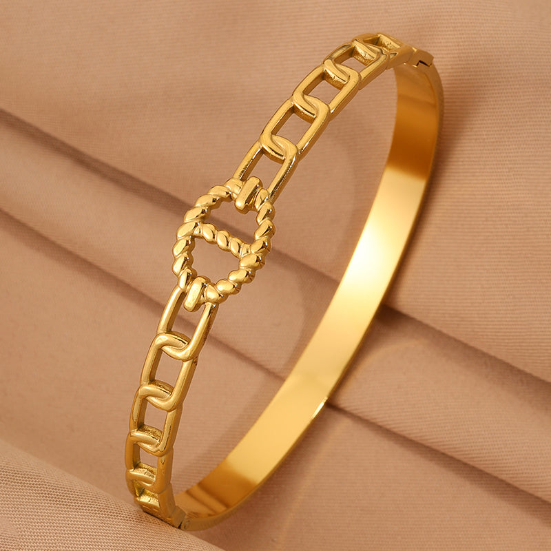 Bohemian Solid Color Bangle For New Year, Made Of 304 Stainless Steel With 18K Real Gold Plating And Stone-Free Inlay