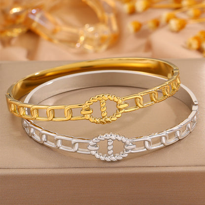 Bohemian Solid Color Bangle For New Year, Made Of 304 Stainless Steel With 18K Real Gold Plating And Stone-Free Inlay