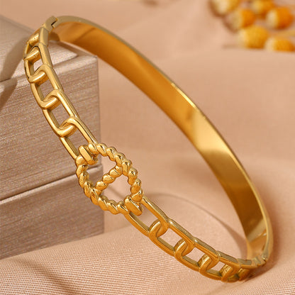 Bohemian Solid Color Bangle For New Year, Made Of 304 Stainless Steel With 18K Real Gold Plating And Stone-Free Inlay