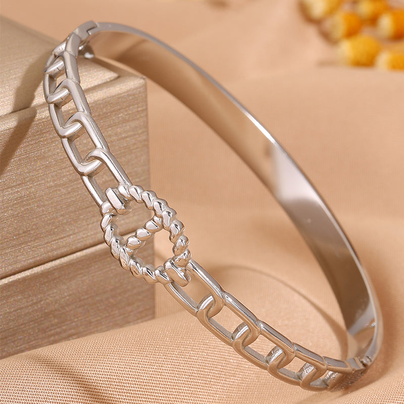 Bohemian Solid Color Bangle For New Year, Made Of 304 Stainless Steel With 18K Real Gold Plating And Stone-Free Inlay
