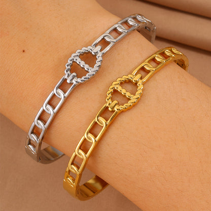 Bohemian Solid Color Bangle For New Year, Made Of 304 Stainless Steel With 18K Real Gold Plating And Stone-Free Inlay