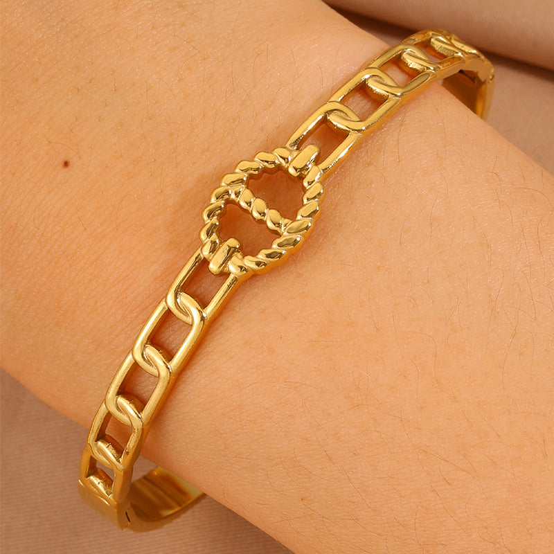 Bohemian Solid Color Bangle For New Year, Made Of 304 Stainless Steel With 18K Real Gold Plating And Stone-Free Inlay