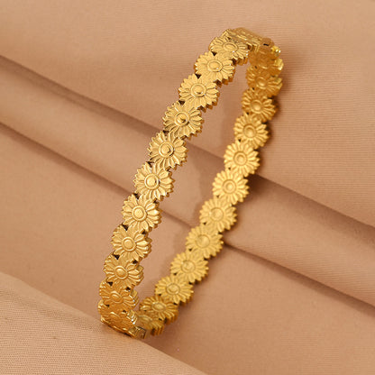 Solid Color British Style Bangle For New Year, Made Of 304 Stainless Steel With 18K Real Gold Plating, Stone-Free Design