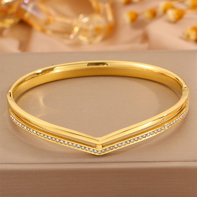 Solid Color Unisex Bangle For Super Bowl Featuring 304 Stainless Steel With 18K Real Gold Plated And Rhinestones Inlay