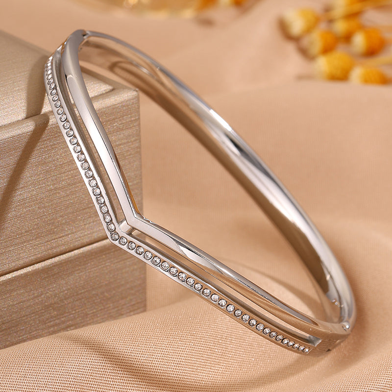 Solid Color Unisex Bangle For Super Bowl Featuring 304 Stainless Steel With 18K Real Gold Plated And Rhinestones Inlay