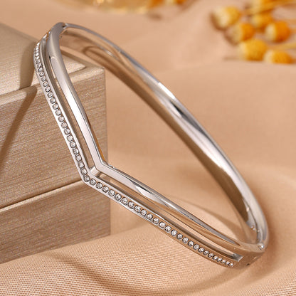 Solid Color Unisex Bangle For Super Bowl Featuring 304 Stainless Steel With 18K Real Gold Plated And Rhinestones Inlay