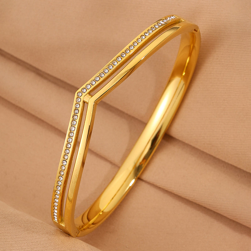 Solid Color Unisex Bangle For Super Bowl Featuring 304 Stainless Steel With 18K Real Gold Plated And Rhinestones Inlay