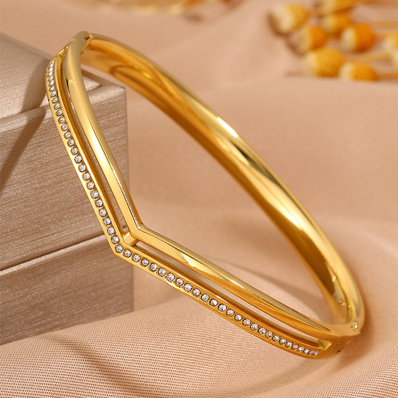 Solid Color Unisex Bangle For Super Bowl Featuring 304 Stainless Steel With 18K Real Gold Plated And Rhinestones Inlay