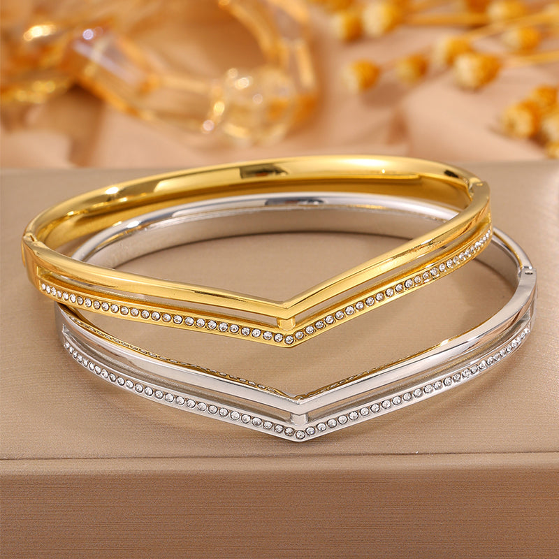 Solid Color Unisex Bangle For Super Bowl Featuring 304 Stainless Steel With 18K Real Gold Plated And Rhinestones Inlay