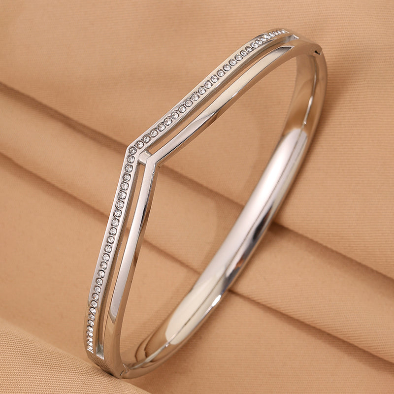 Solid Color Unisex Bangle For Super Bowl Featuring 304 Stainless Steel With 18K Real Gold Plated And Rhinestones Inlay