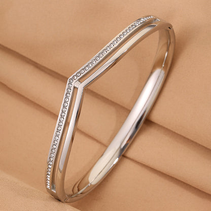 Solid Color Unisex Bangle For Super Bowl Featuring 304 Stainless Steel With 18K Real Gold Plated And Rhinestones Inlay