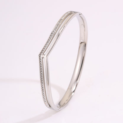 Solid Color Unisex Bangle For Super Bowl Featuring 304 Stainless Steel With 18K Real Gold Plated And Rhinestones Inlay
